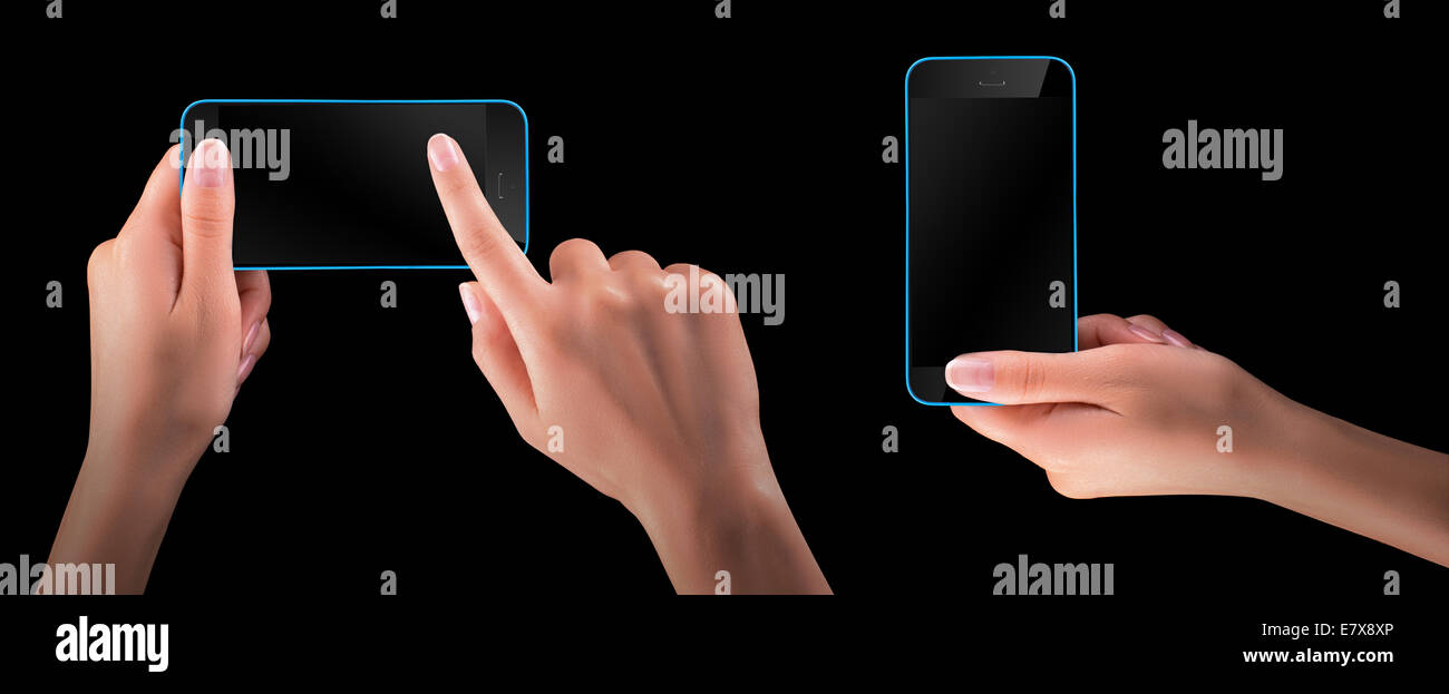 Woman hand holding Black Smartphone with blank screen Stock Photo - Alamy