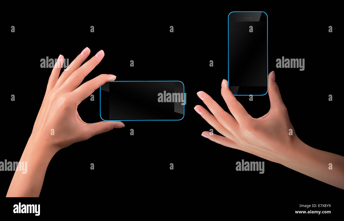 Woman hand holding Black Smartphone with blank screen Stock Photo - Alamy