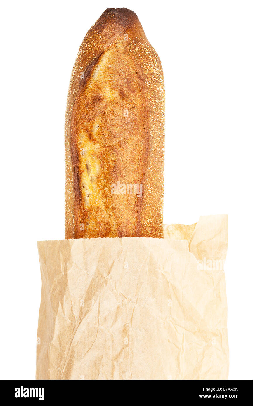 Long loaf in paper bag isolated on white background Stock Photo - Alamy