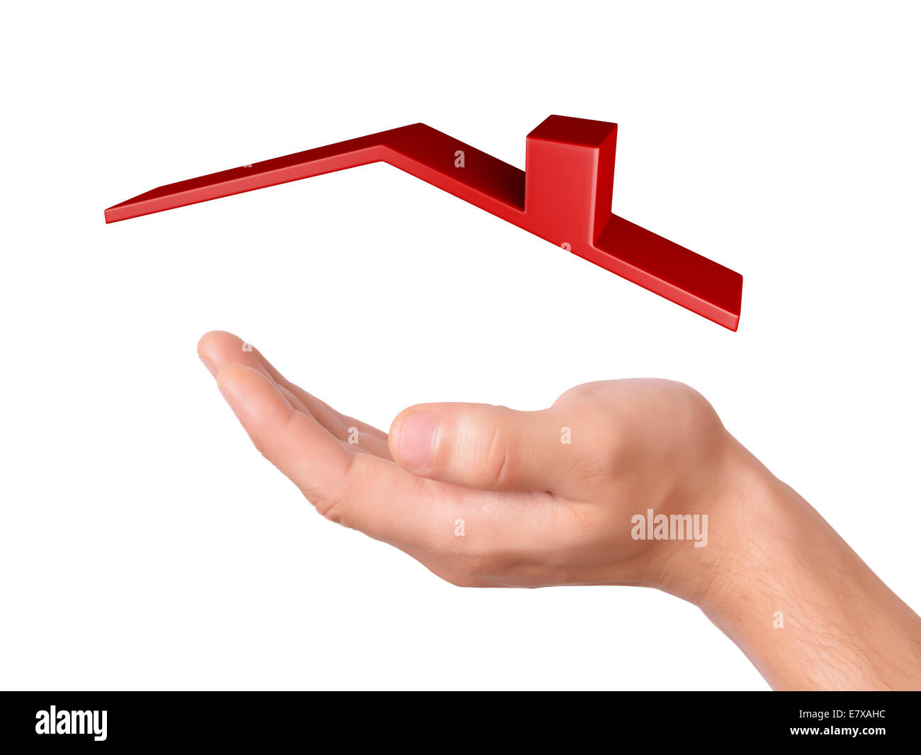 image of hand holding red  sold house isolated on white background Stock Photo