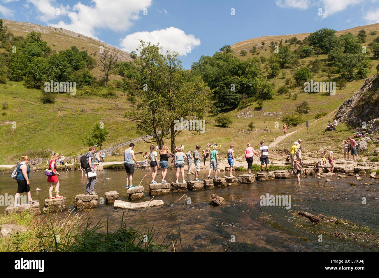 England Derbyshire, Dovedale, Stepping stones Stock Photo