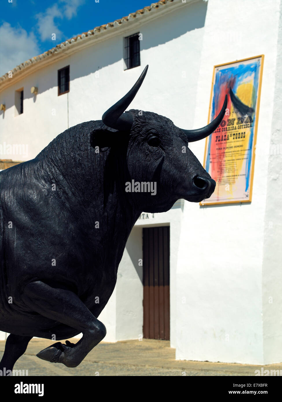 Statue of a bull at Ronda's bull ring Stock Photo