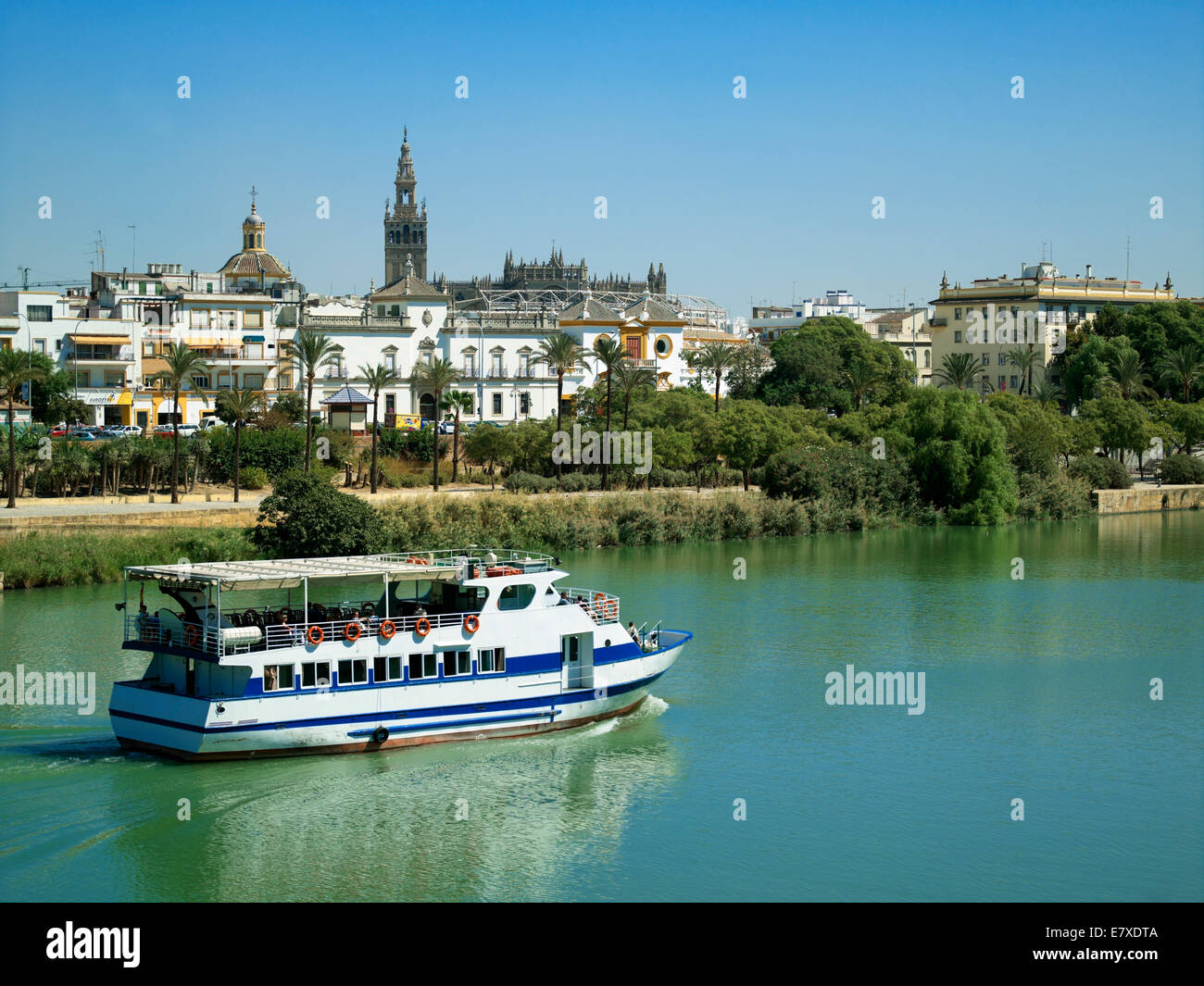 A riverboat on the Rio Guadalquivir in Seville Stock Photo