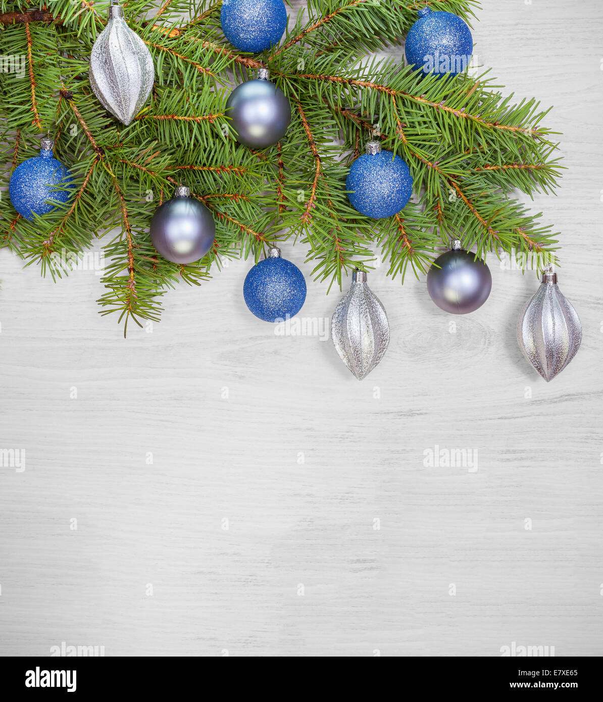 Christmas background, decoration on a white wooden board. Stock Photo