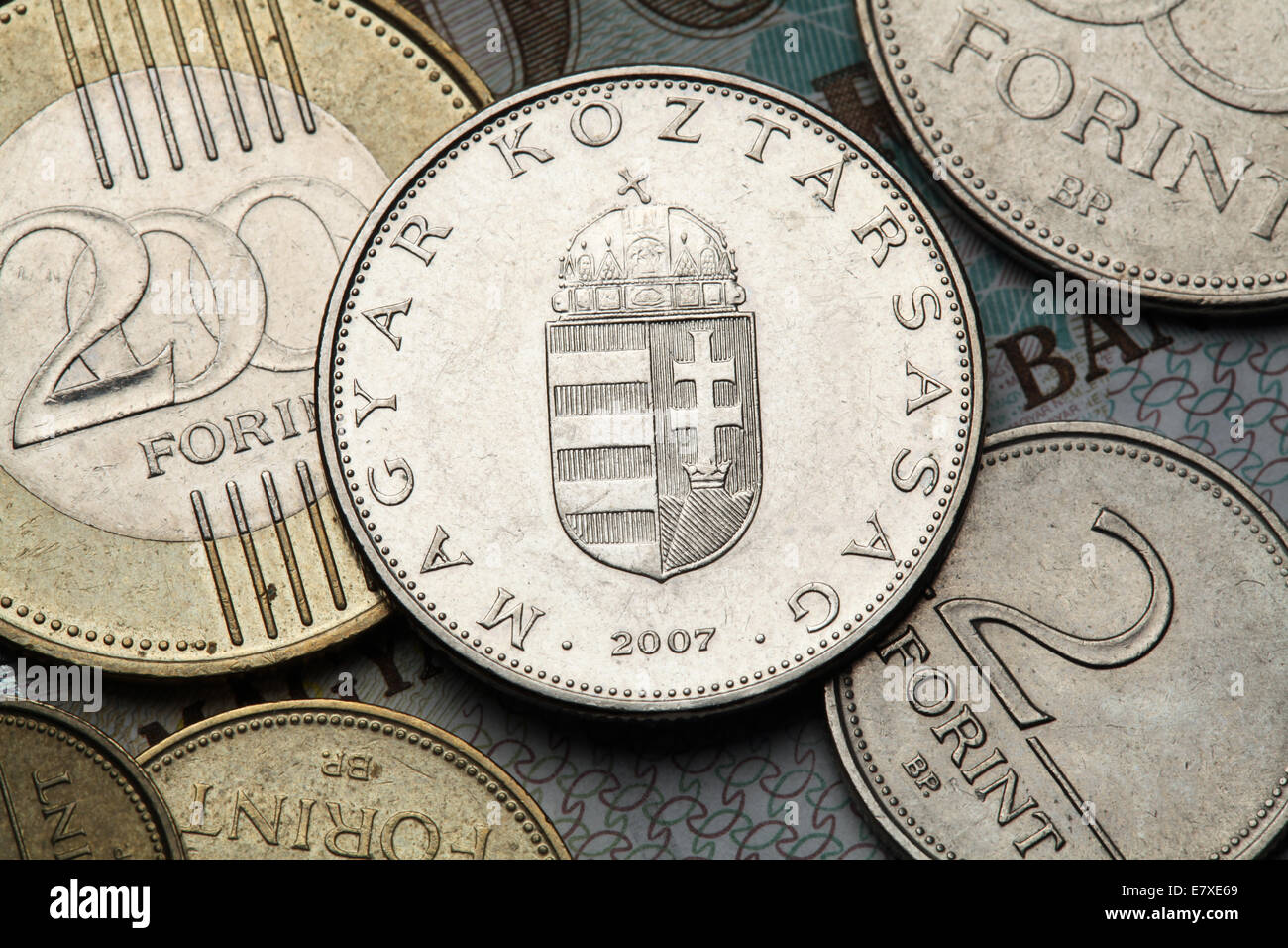 Coins of Hungary. Hungarian national coat of arms depicted in the ...