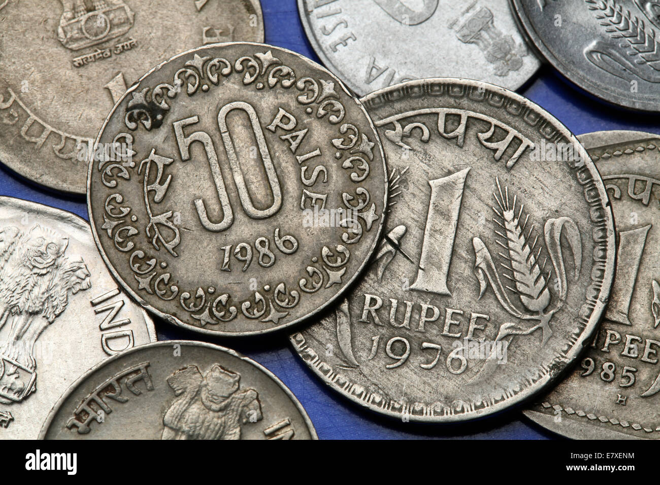 Coins Of India. Indian One Rupee And Fifty Paise Coins Stock Photo - Alamy