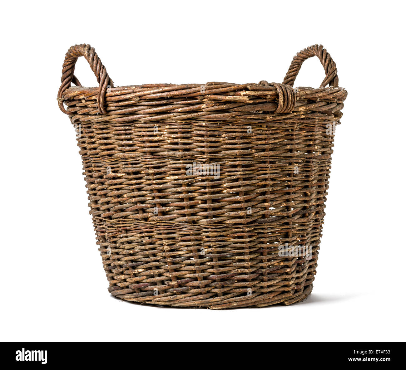 Empty wicker basket on a white background Stock Photo