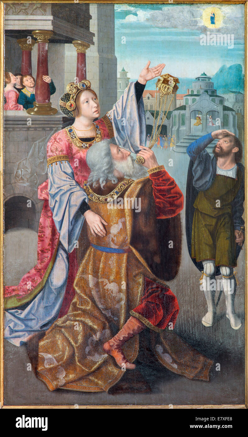 BRUGES, BELGIUM - JUNE 12, 2014: The Legenda of st. Lucia by 'The Master of Leganda of st. Lucia' (cca 1480) Stock Photo