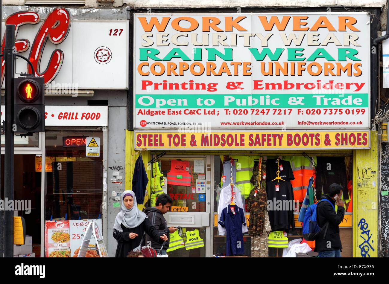 Exterior of industrial clothing shop Aldgate London U.K. Stock Photo