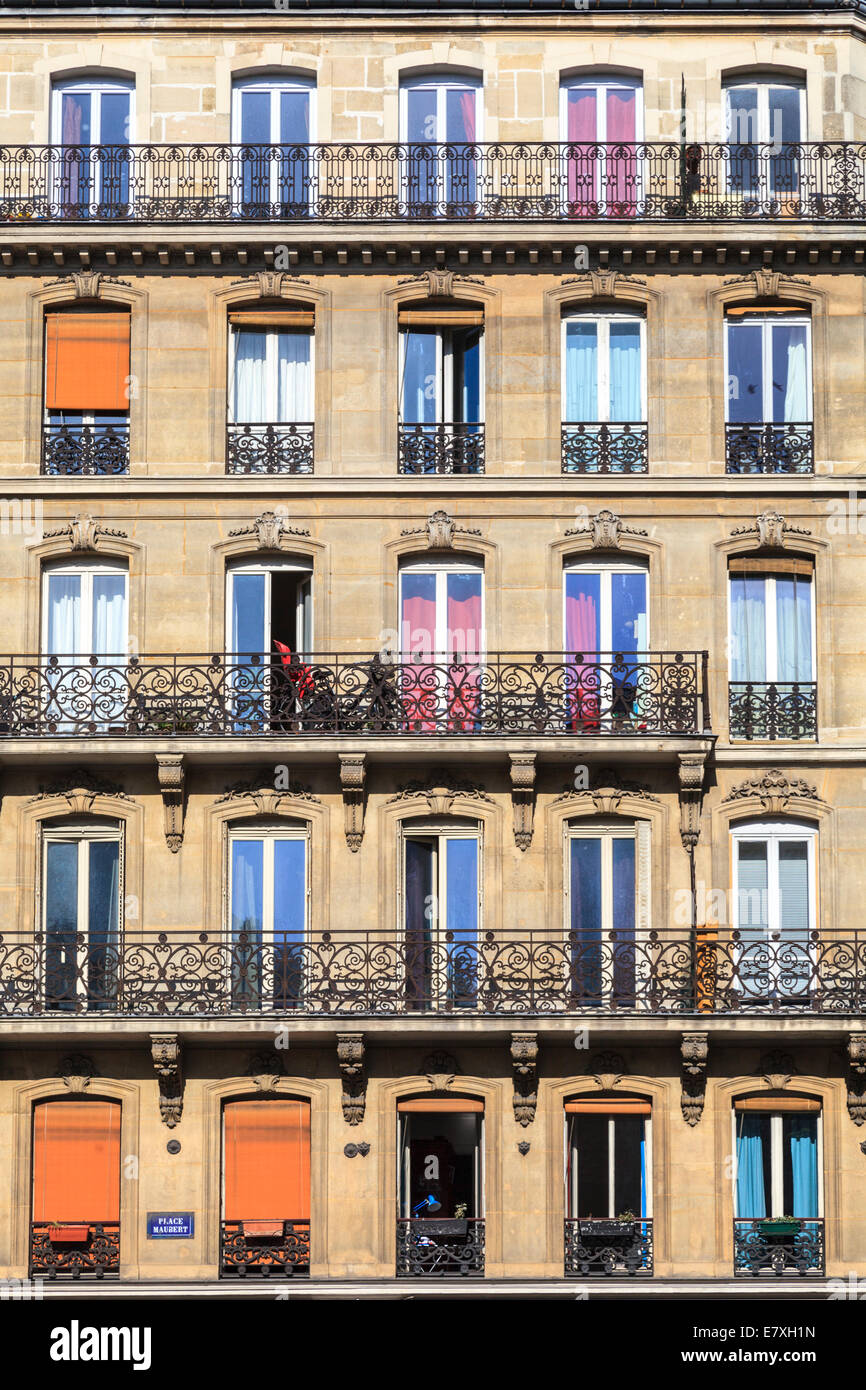 Apartment windows and balconies in Paris, France Stock Photo