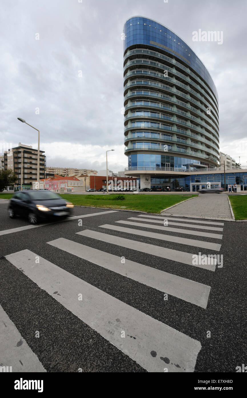 Building with modern architecture and curved glass balconies Stock ...