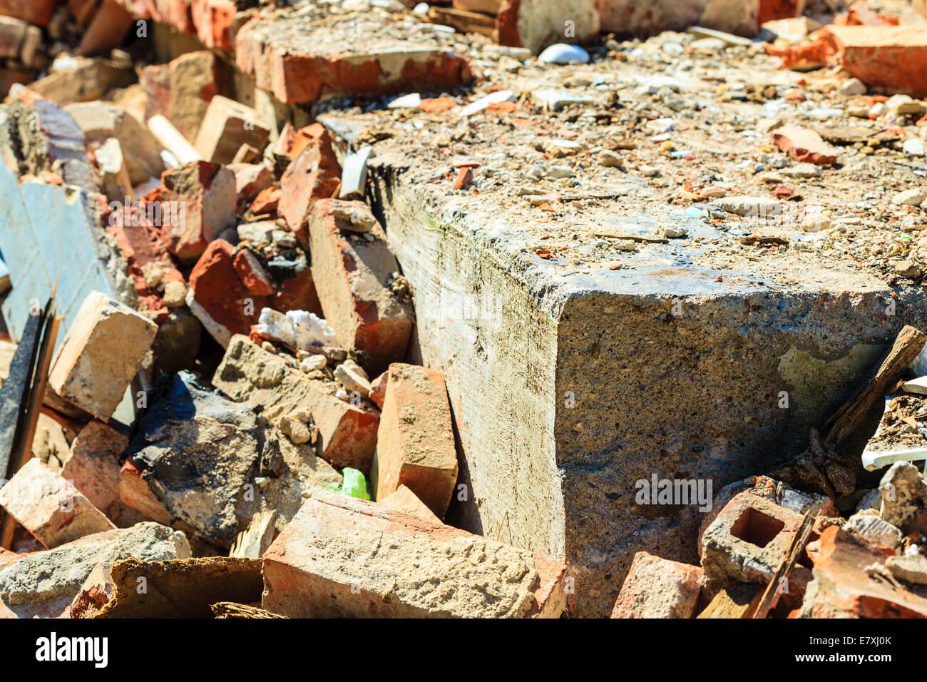 Detroyed Stack Rocks Construction site. Closeup of stack of old grunge destroyed damaged ...