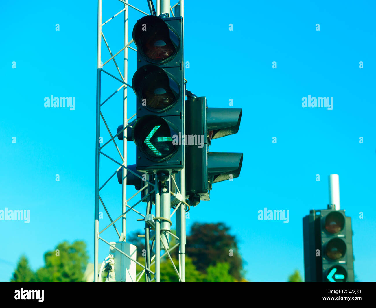 Green color on the traffic lights against blue sky background Stock ...