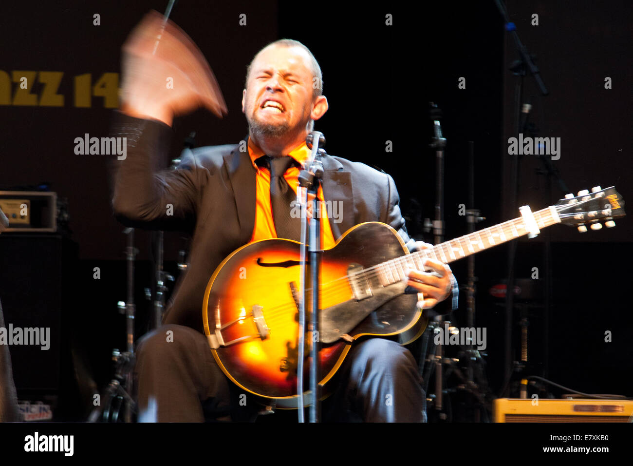 Perugia, Italy 19 July 2014: The Mountain men band have a free concert in public square during the Umbria Jazz festival Stock Photo