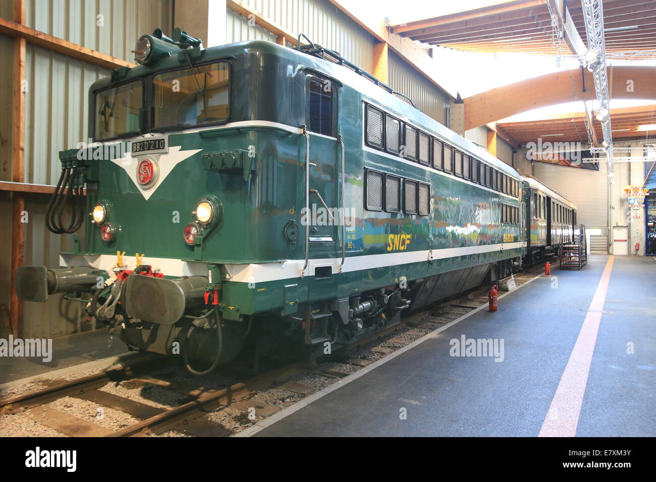 The Cité du Train (English: City of the Train or Train City), situated in Mulhouse, France, is the biggest railway museum in FR Stock Photo