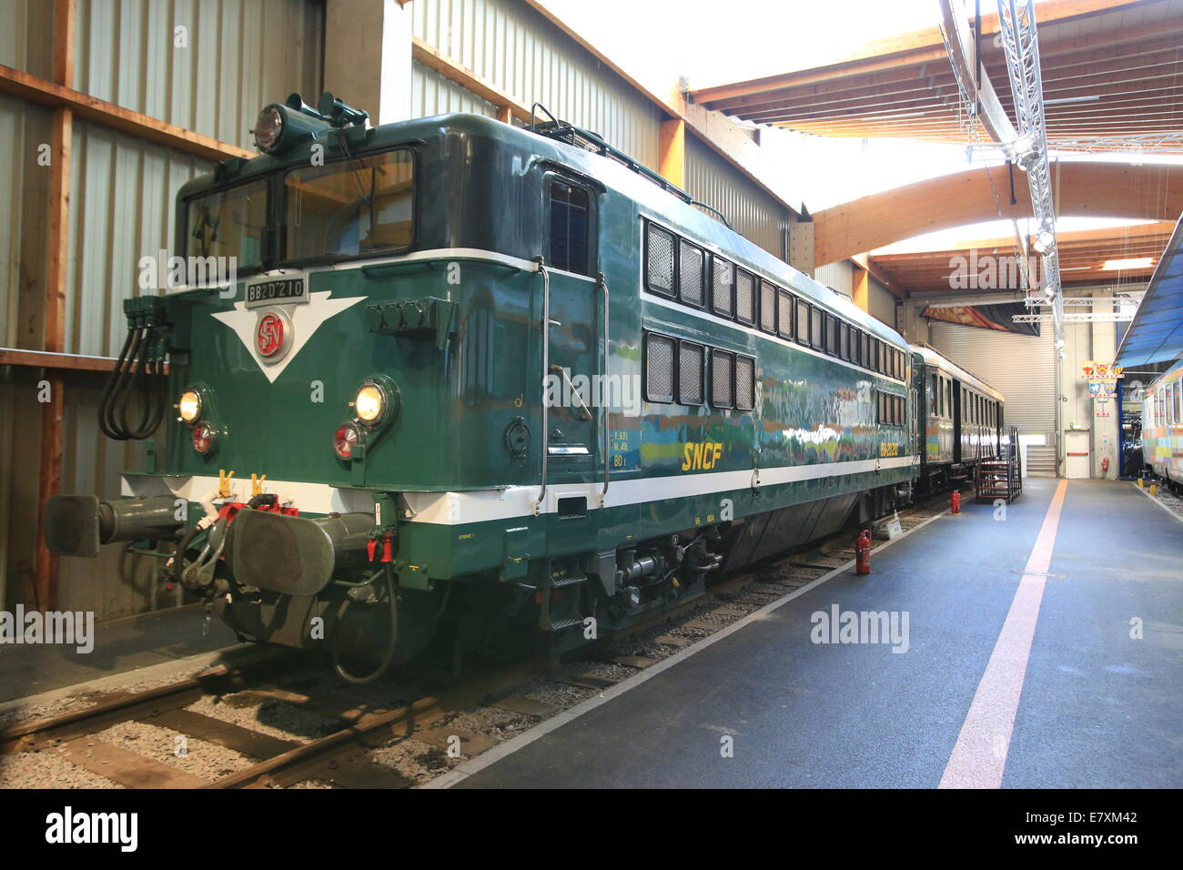The Cité du Train (English: City of the Train or Train City), situated in Mulhouse, France, is the biggest railway museum in FR Stock Photo
