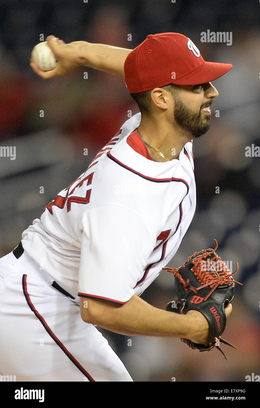 Washington, DC, USA. 25th Sep, 2014.  Washington Nationals starting pitcher Gio Gonzalez (47) delivers against the New York Mets in the first inning of the second game of a doubleheader at Nationals Park in Washington. The Nationals beat the Mets, 3-0. Credit:  ZUMA Press, Inc./Alamy Live News Stock Photo