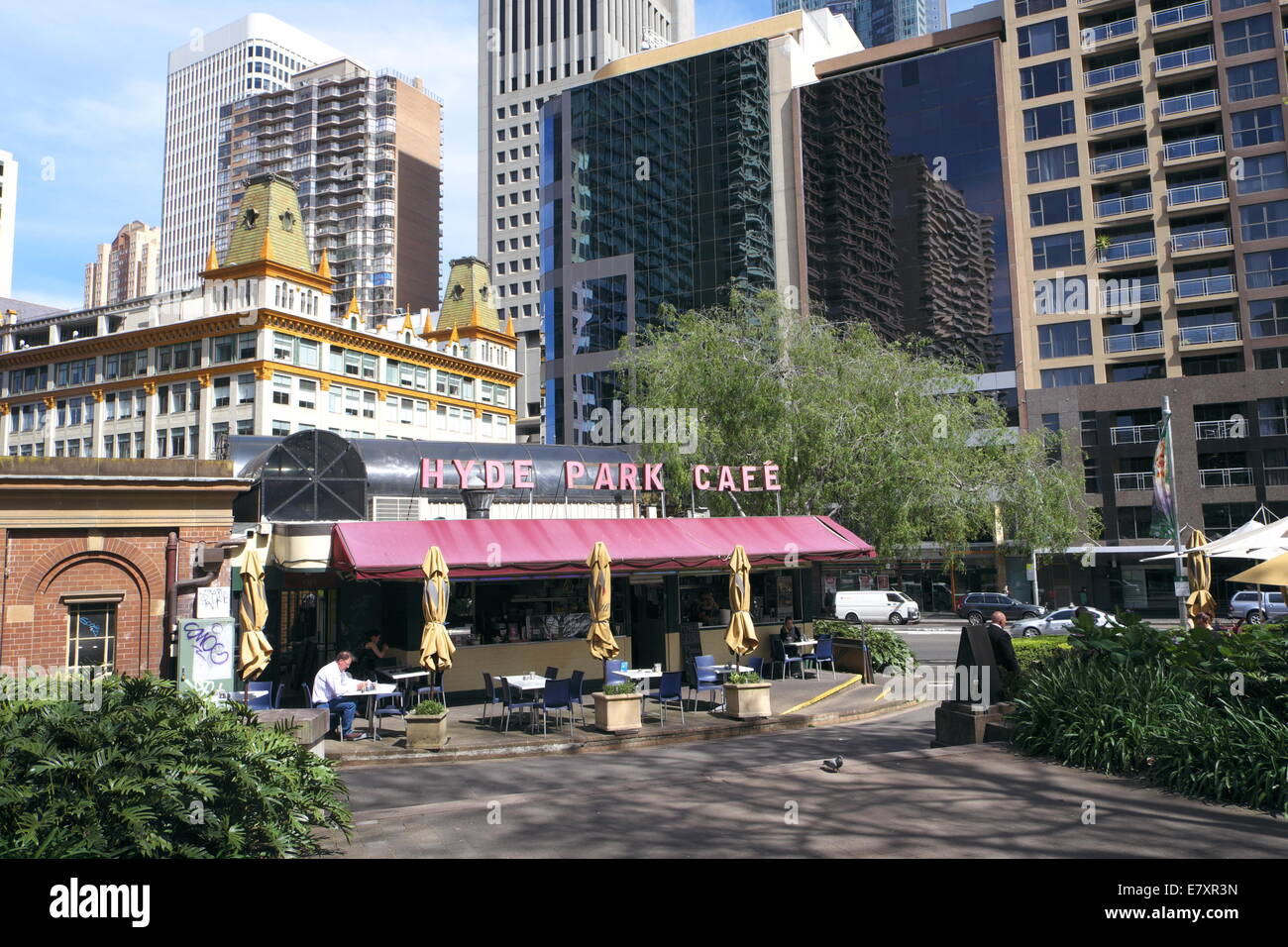 hyde park and its cafe coffee shop in Sydney city centre, bounded by