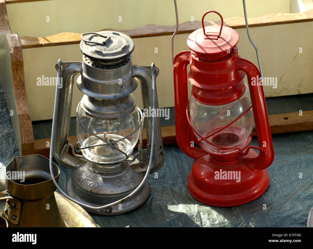 old lanterns for sale at antiques fair Stock Photo - Alamy