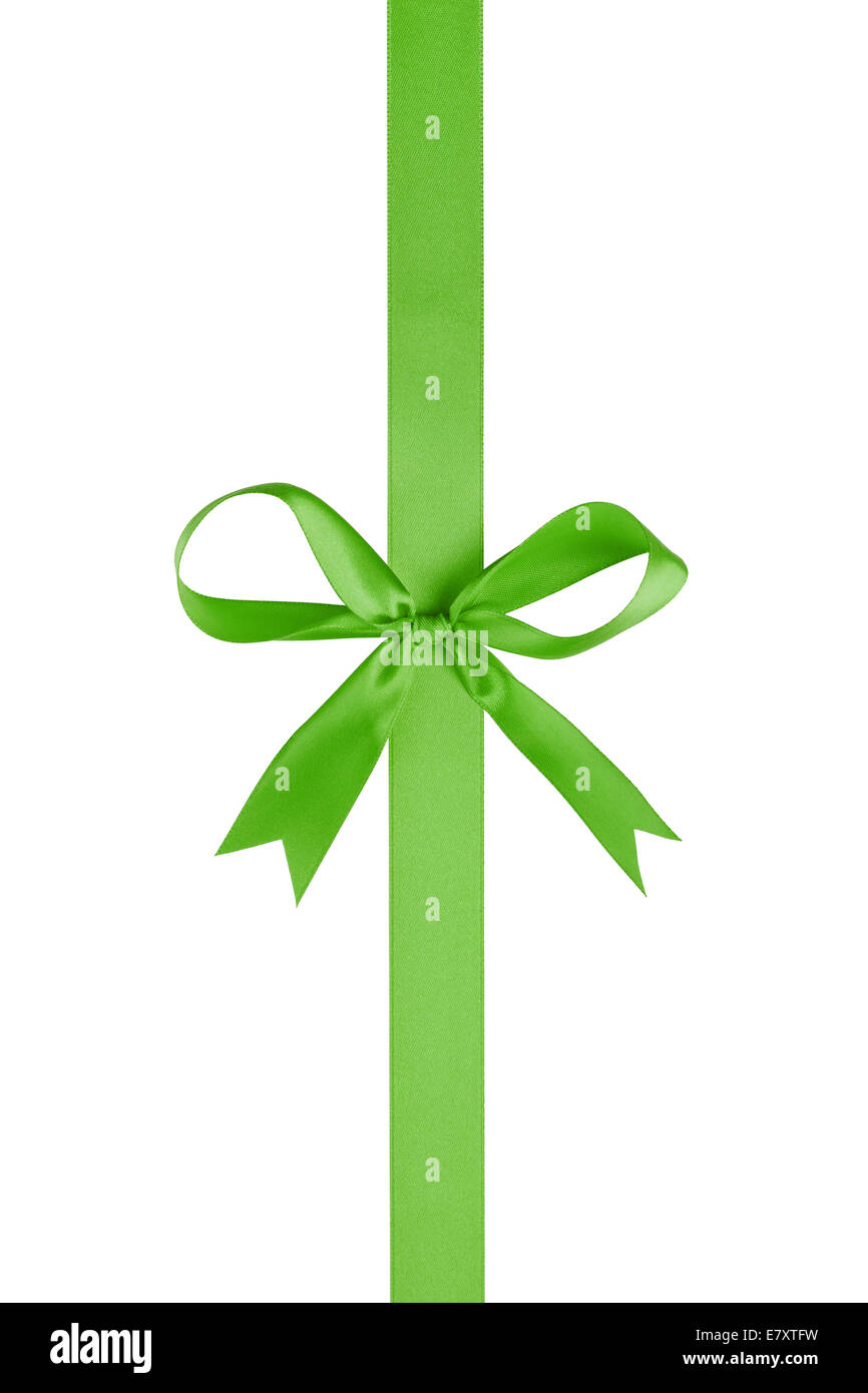 green thin ribbon with bow, isolated on white Stock Photo Alamy