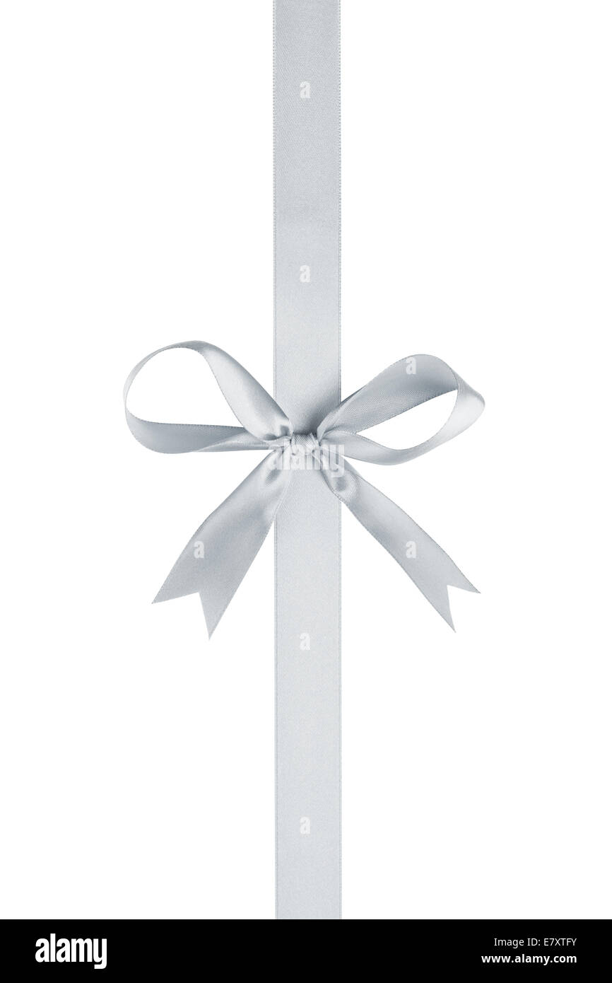 silver thin ribbon with bow, isolated on white Stock Photo - Alamy