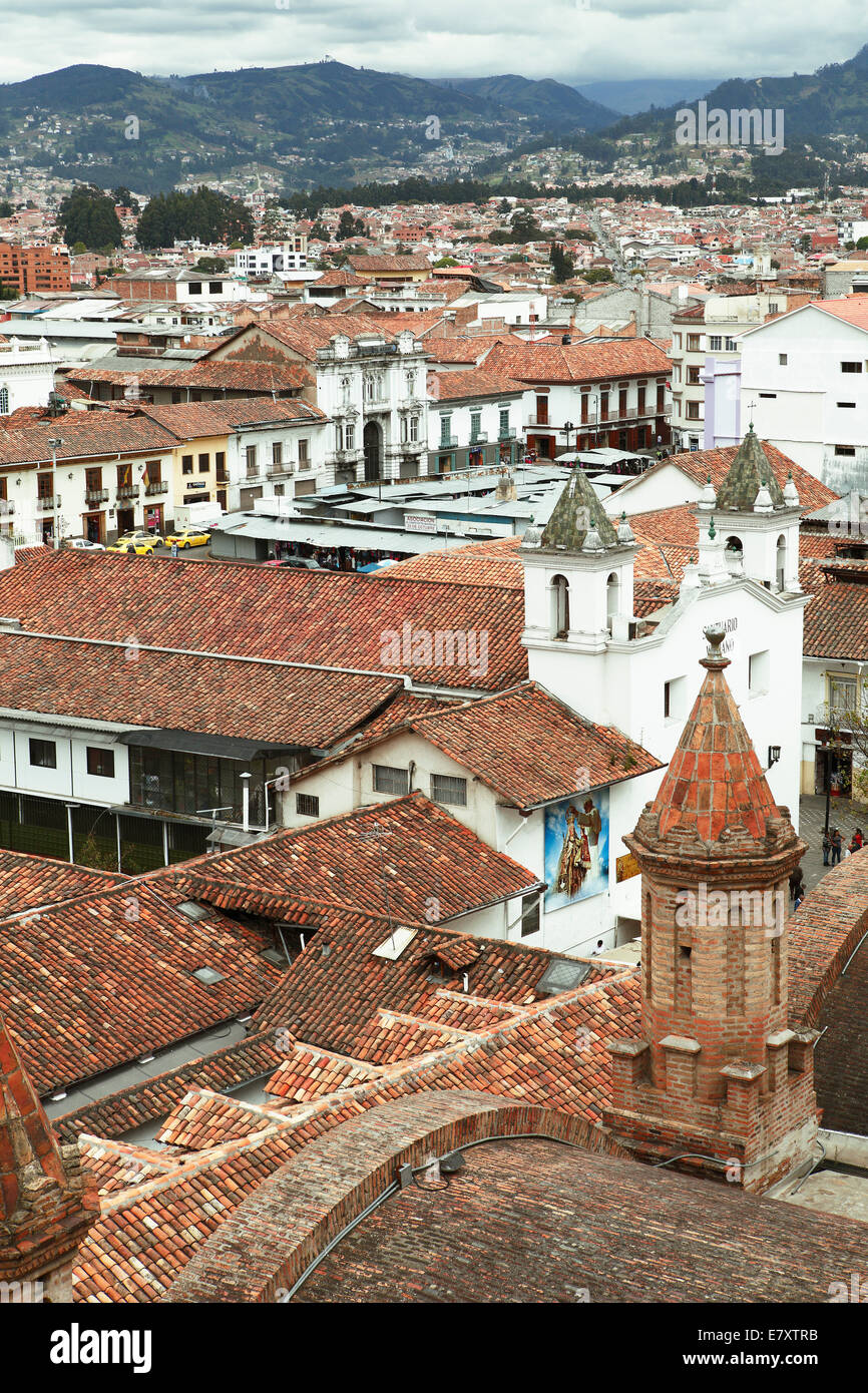 View over the roofs of Cuenca, at the front the Iglesia Carmen de la Asuncion, Provincia del Azuay, Ecuador Stock Photo