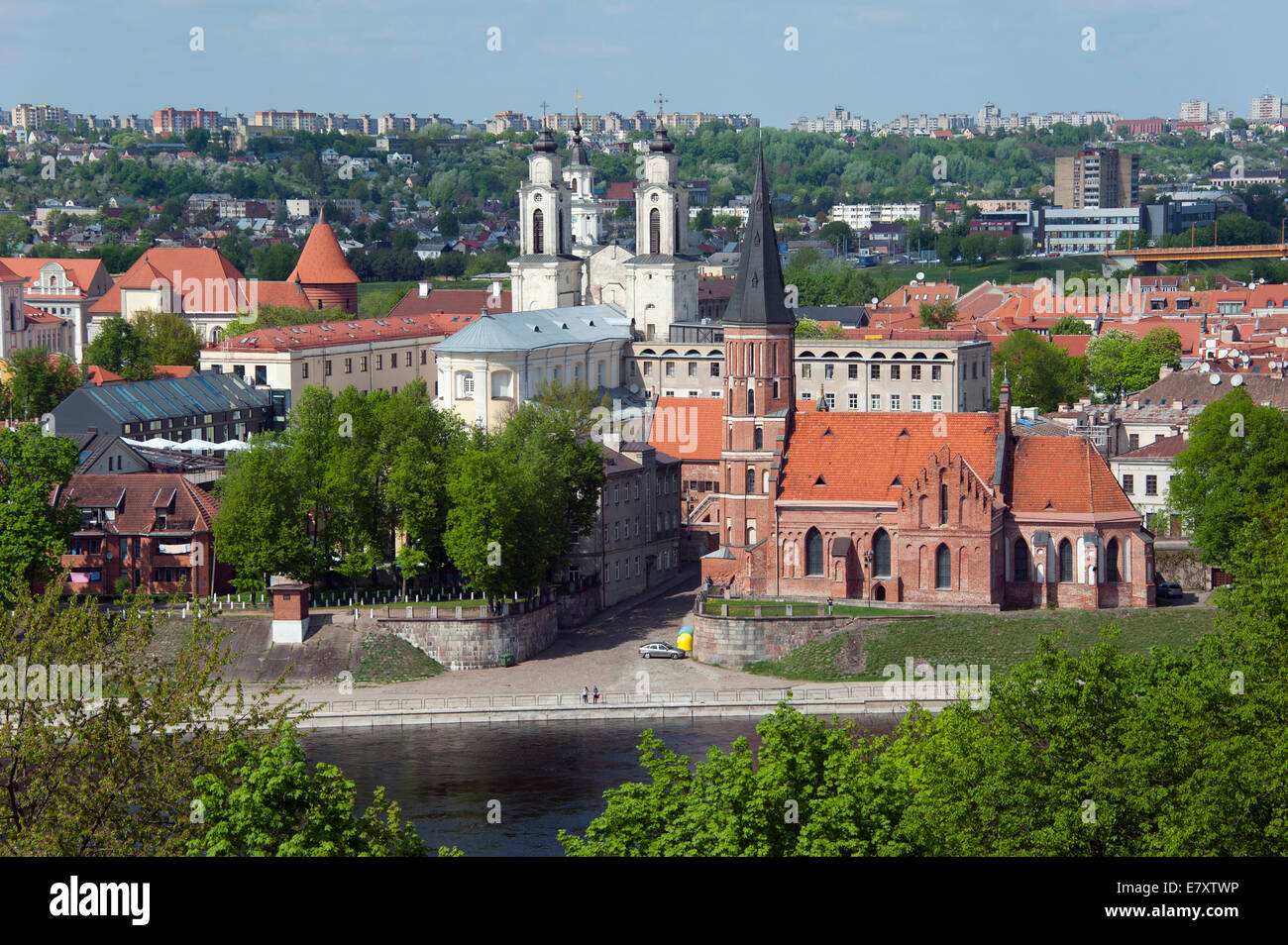 Jesuit Church and Vytautas Church, view from Aleksotas Hill, historic centre, Kaunas, Lithuania, Baltic States Stock Photo