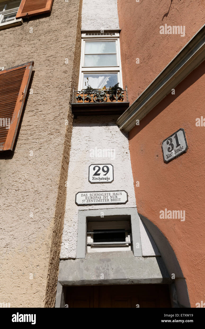Narrowest house in Europe, width 57cm, historic centre of Bregenz, Vorarlberg, Austria Stock Photo