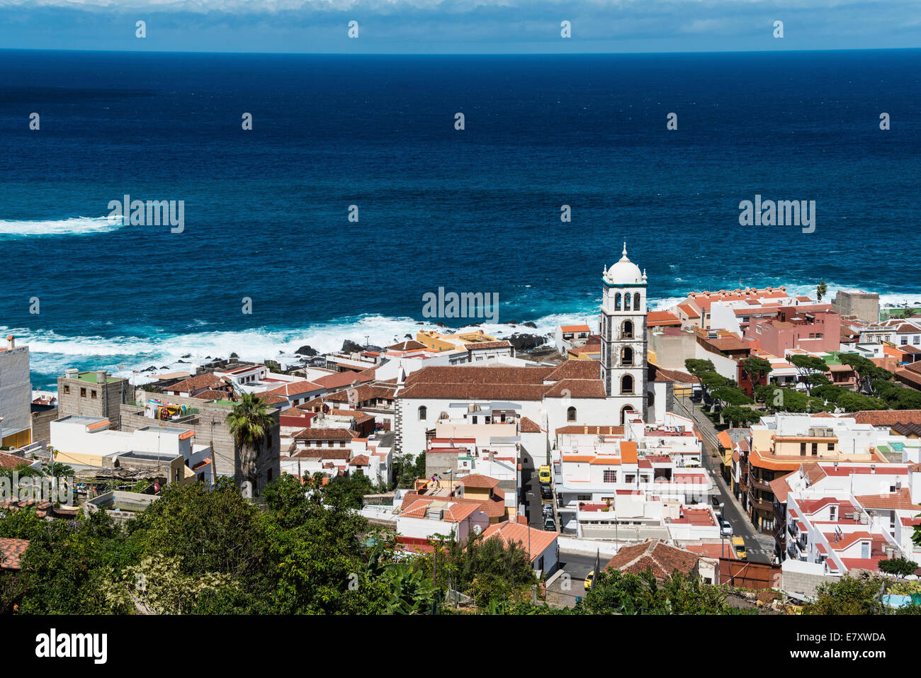 Townscape with the Church of Santa Ana, Garachico, Tenerife, Canary Islands, Spain Stock Photo