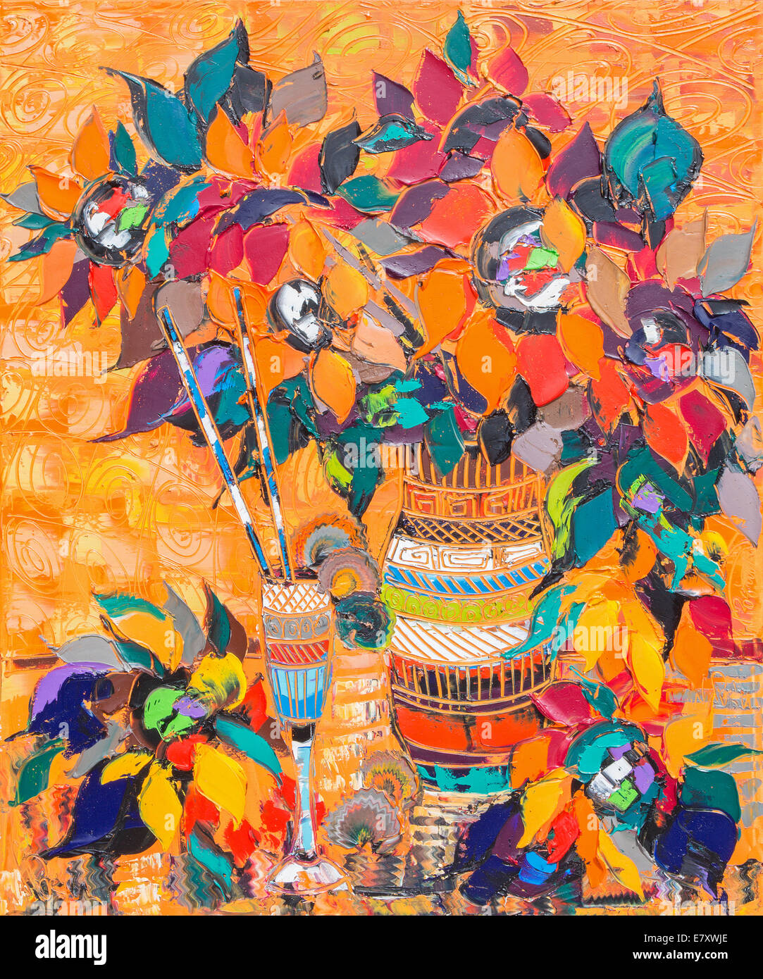 PADUA, ITALY - SEPTEMBER 10, 2014: The bunch of flowers. The modern paint by Nelu Pascu (2014) Stock Photo