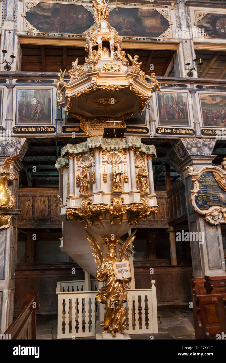 JAWOR, POLAND - APRIL 20: Interior of Evangelical-Augsburg Confession Church of Peace under the invocation of the Holy Spirit on Stock Photo