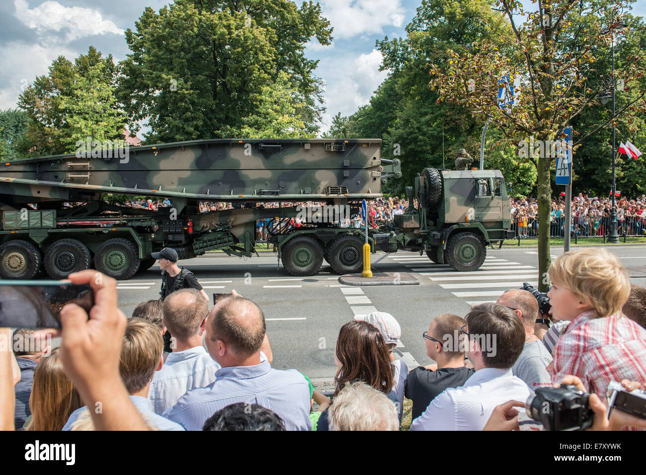 MS-20 Daglezja mobile assault bridge on Jelcz truck during military parade marking Polish Armed Forces Day in Warsaw Stock Photo