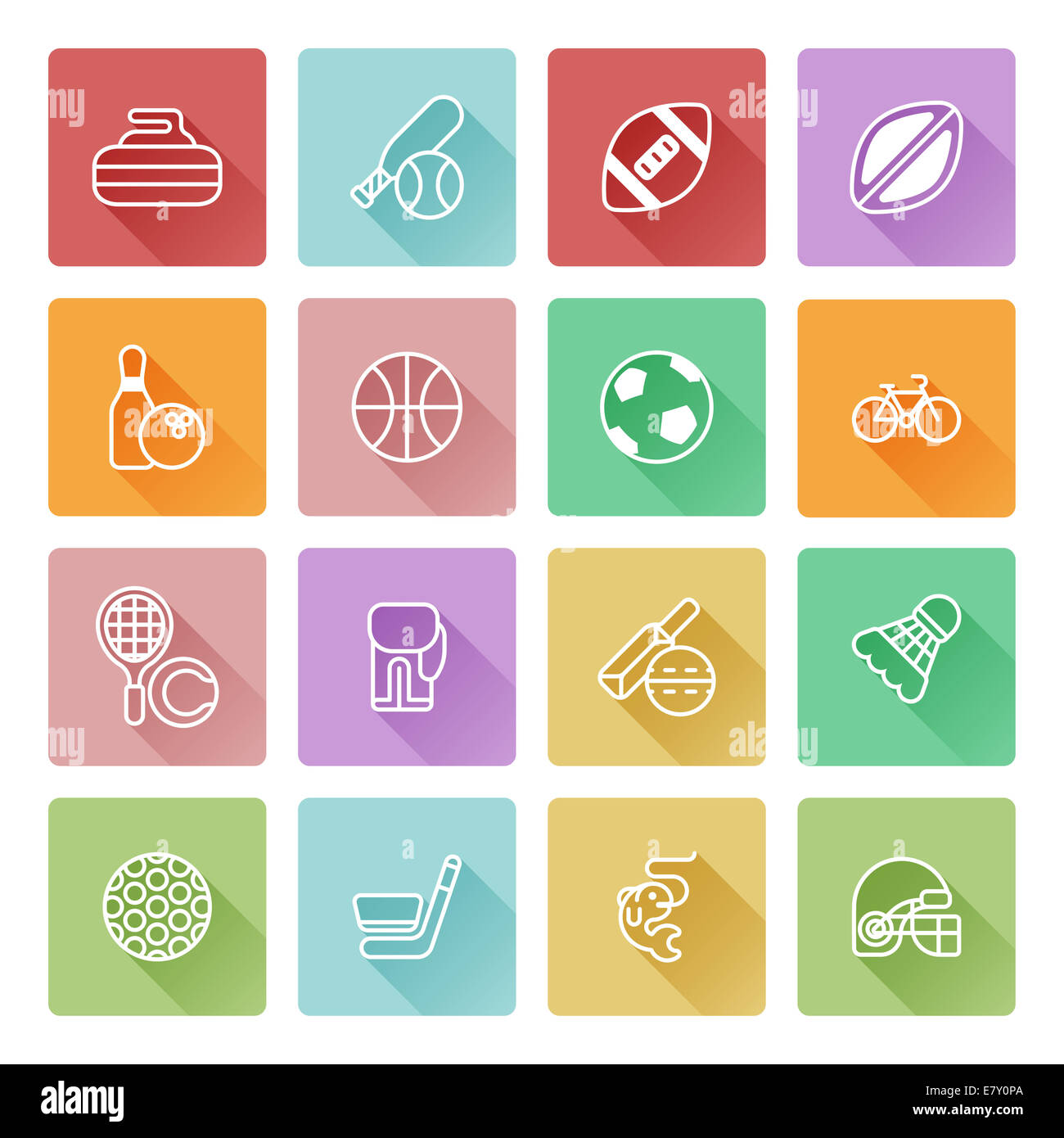 Sports icons set with icons for many sports including soccer, cricket, golf and many more Stock Photo