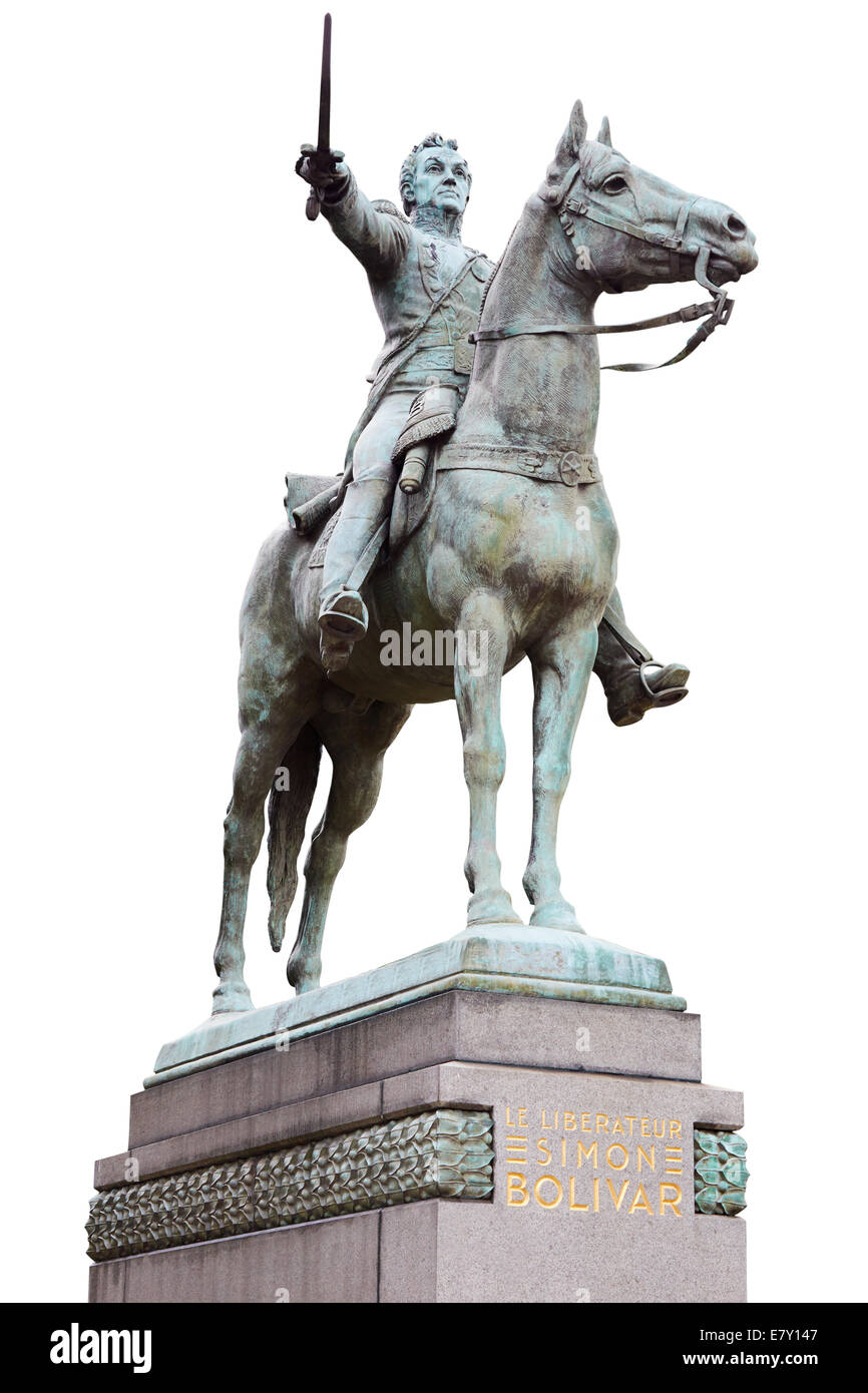 Simon Bolivar statue on white Stock Photo