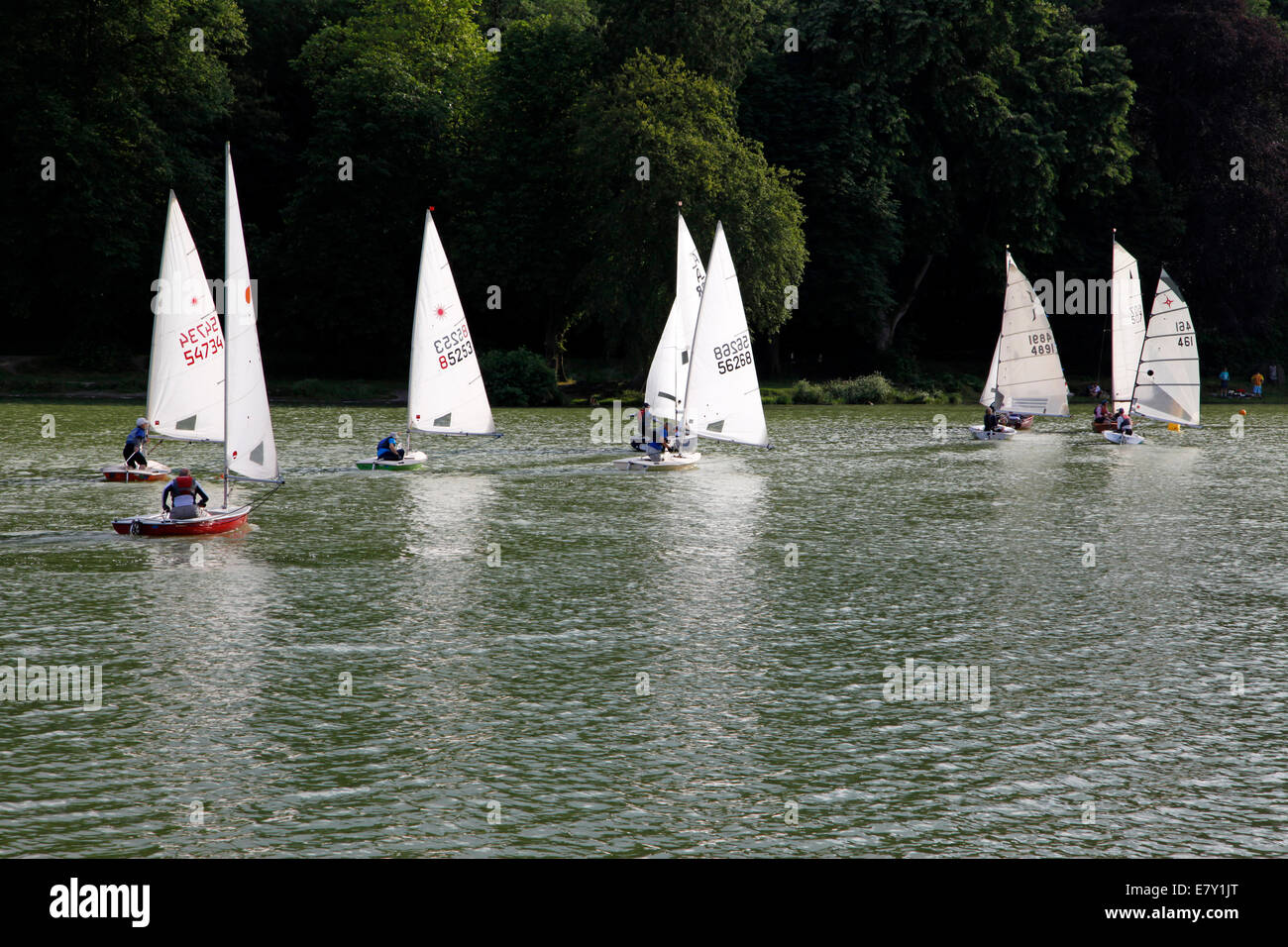 Sailing on the lake at Shearwater near Warminster in Wiltshire. Stock Photo