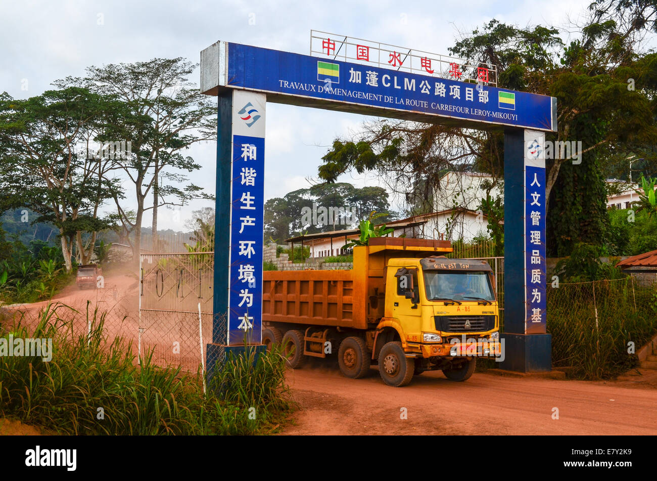 Chinese SinoHydro (engineering and construction) building the 'route economique' between Libreville and Franceville in Gabon Stock Photo