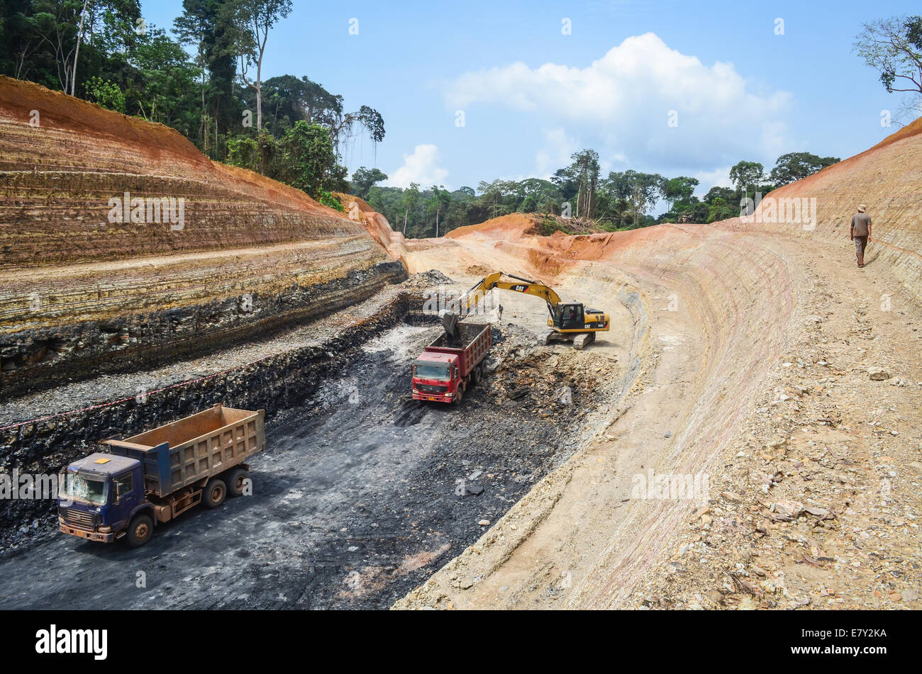 Chinese SinoHydro (engineering and construction) building the 'route economique' between Libreville and Franceville in Gabon Stock Photo