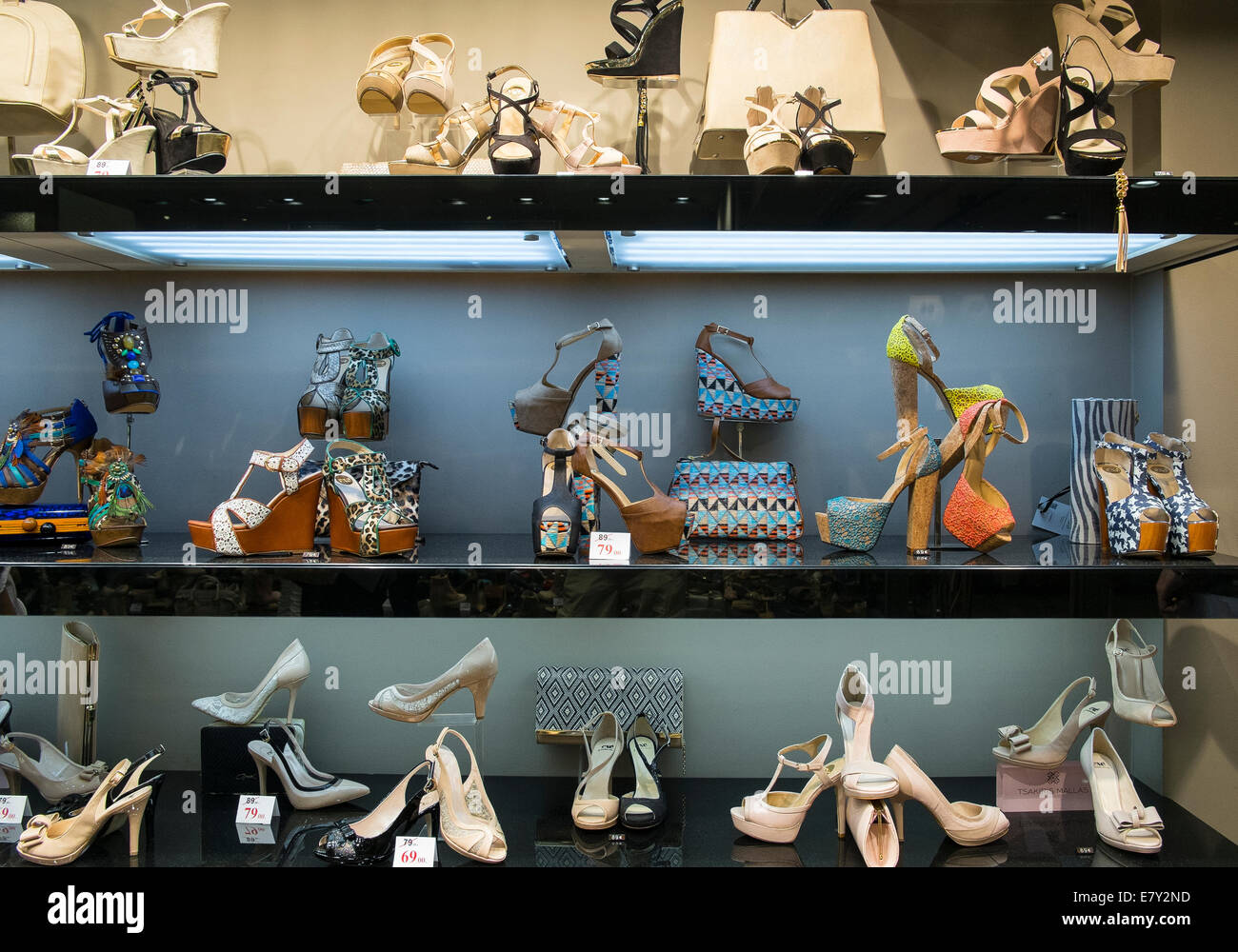 shop window display presentation womens shoes shoe Stock Photo