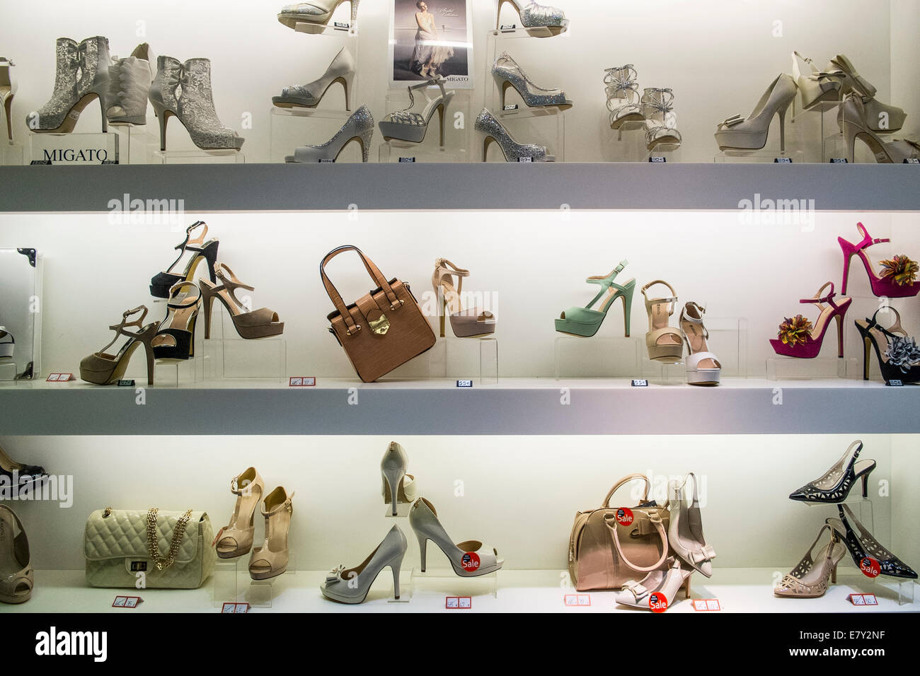 shop window display presentation womens shoes shoe Stock Photo