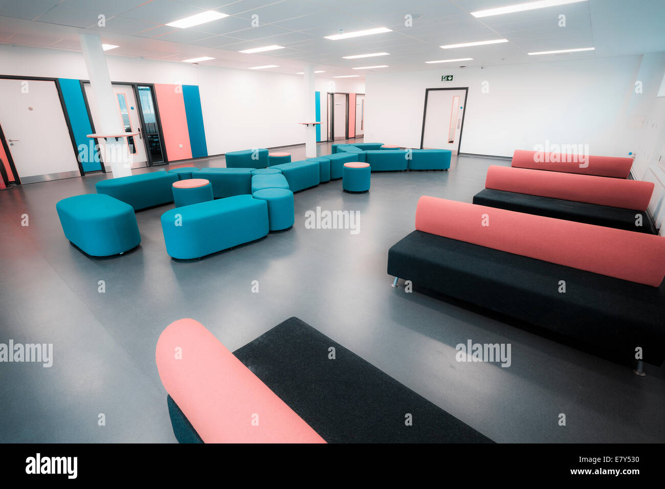 Soft furnishings in the reception area of Teddington Sixth Form College. Stock Photo