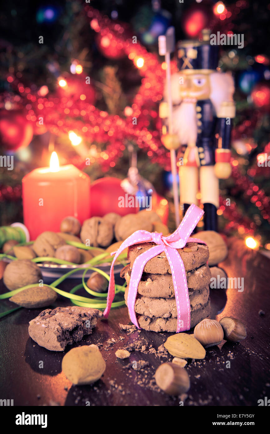 pieces of cake on a plate as xmas installation Stock Photo