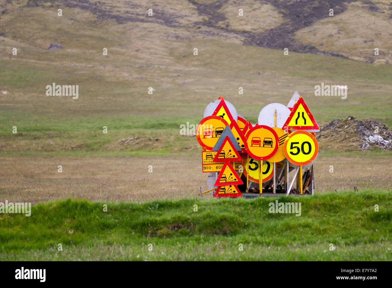 Several traffic signs together in the middle of nowhere Stock Photo - Alamy