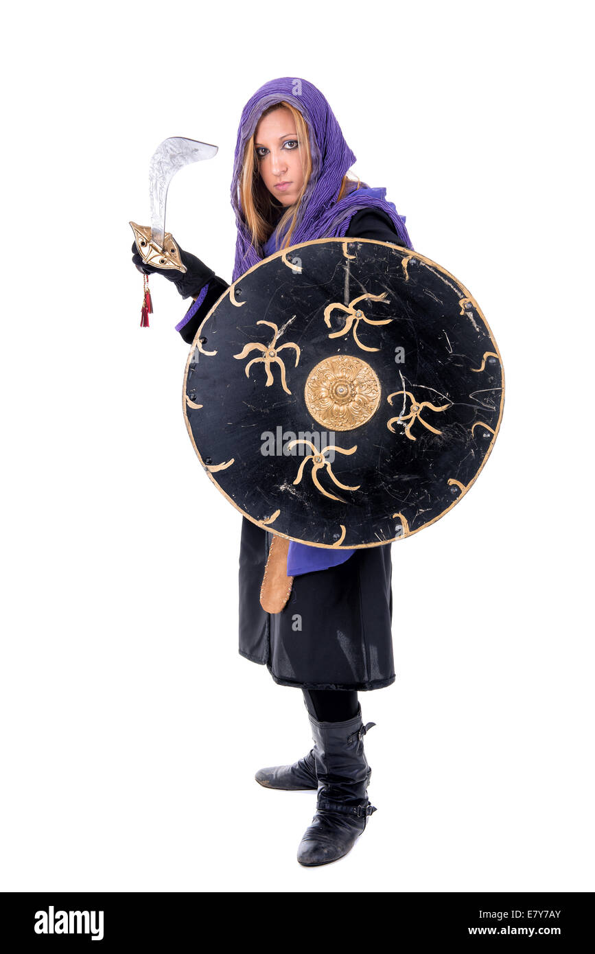 Arabic Woman warrior portrait isolated in white Stock Photo - Alamy, image size:867x1390