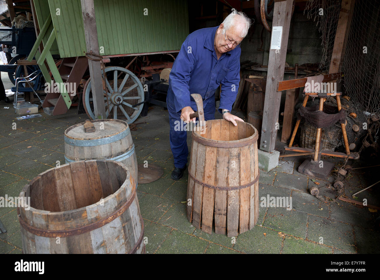 Traditional barrelmaker working on a festival in Scheveningen, Holland
