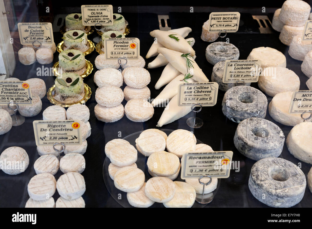 French cheese in the shop in Fontainebleau, France Stock Photo