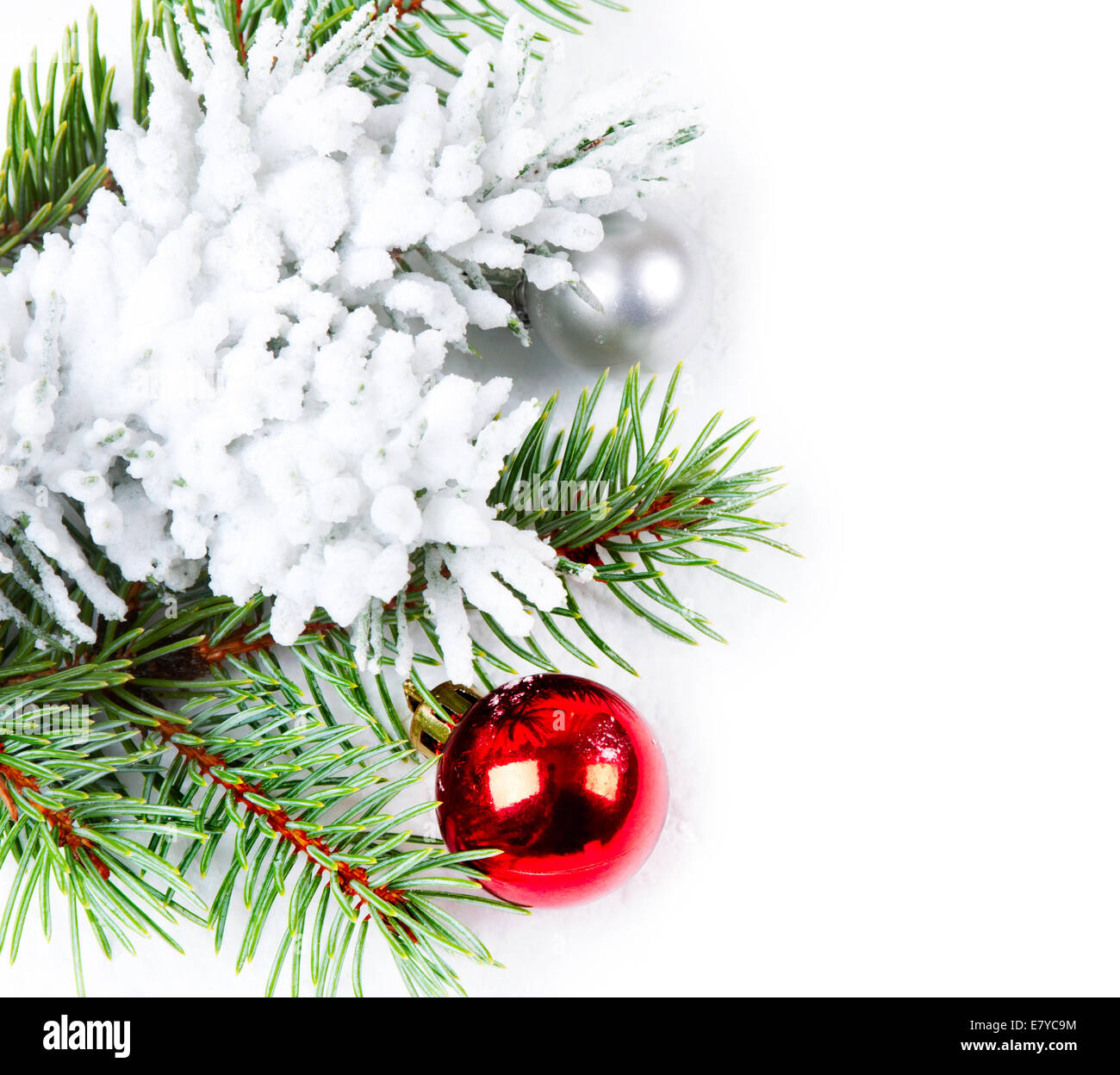 Christmas background with red ball and fir branch Stock Photo - Alamy