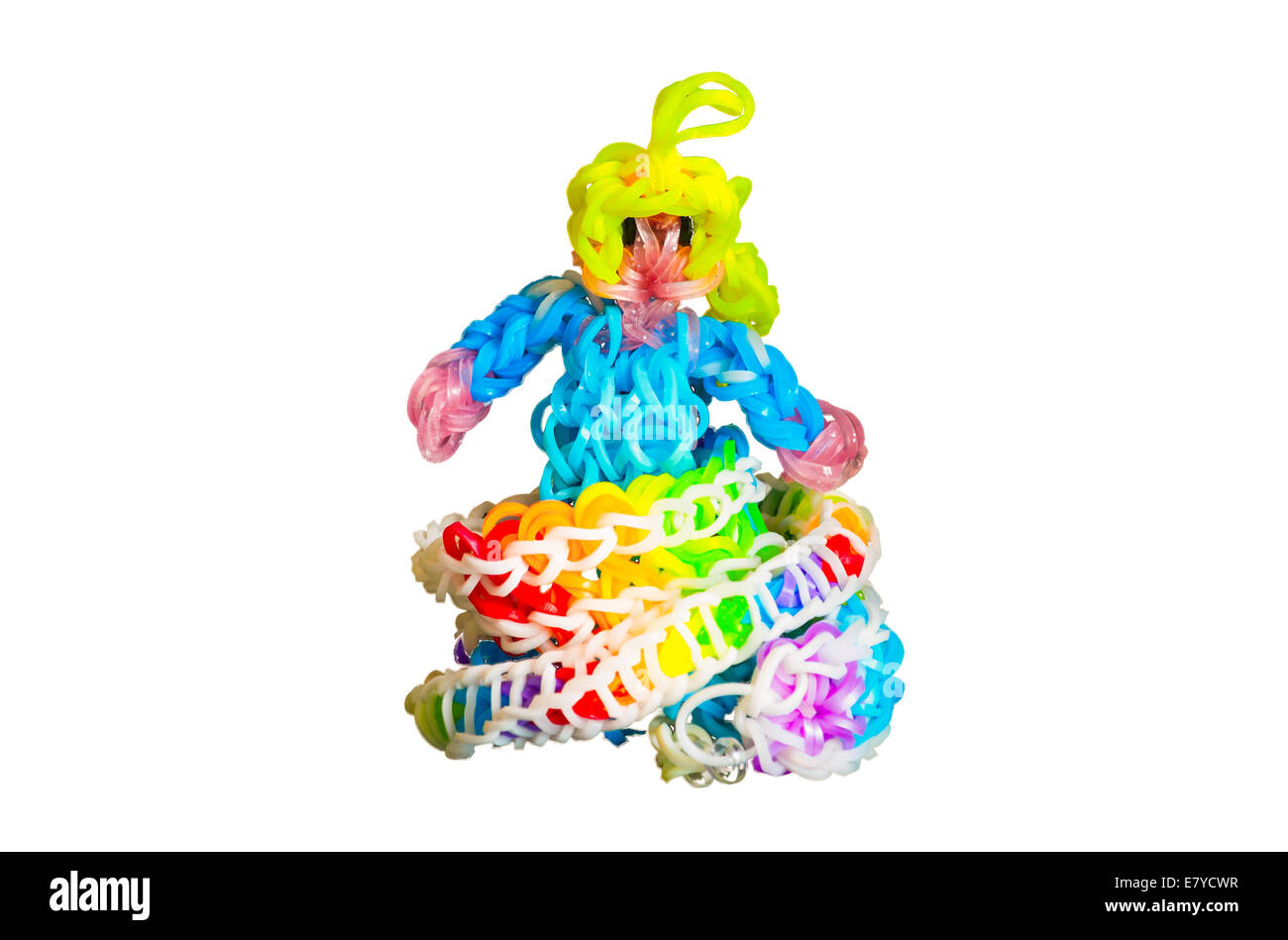 Rainbow loom rubber bands princess with colorful bracelet Stock Photo