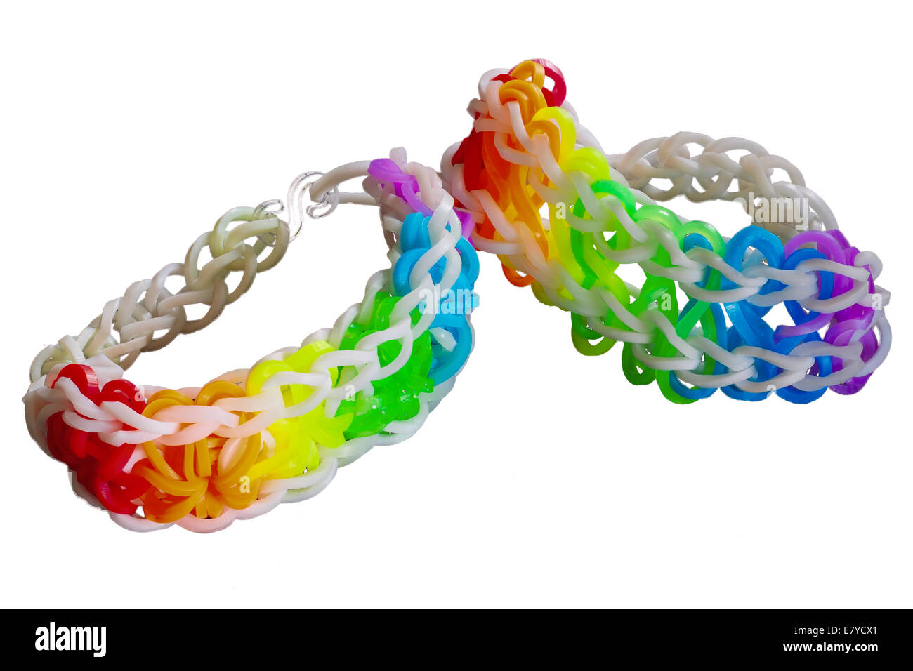 Rainbow loom rubber bands with colorful fashion bracelet Stock Photo