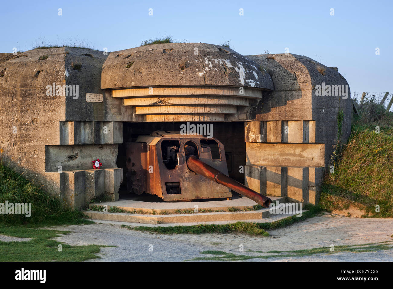 German 152 mm navy gun in bunker of the Batterie Le Chaos, part of the  Atlantikwall at Longues-sur-Mer, Normandy, France Stock Photo - Alamy