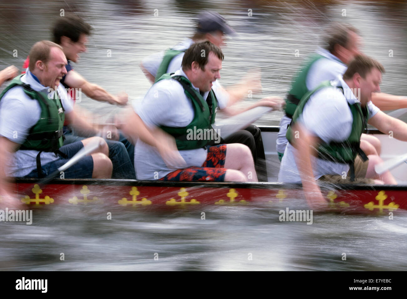 Dragon boat racing, speed blur, River Avon, Warwick, UK Stock Photo